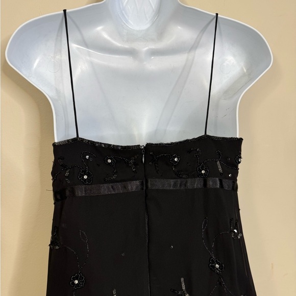 Vintage Black Beaded Embroidered High Low Midi Dress Witchy Romantic Goth Hoco - Picture 15 of 15